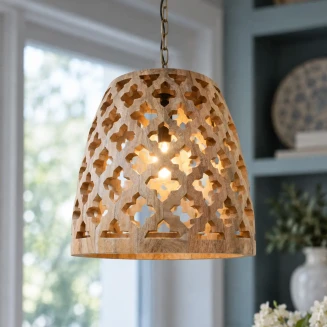 Lampa Sufitowa Drewniana Ażurowa Orientalna 40 cm