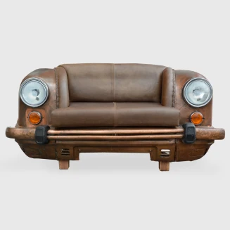 Loftowa Sofa Samochód Ambasador Brązowa Skóra Naturalna