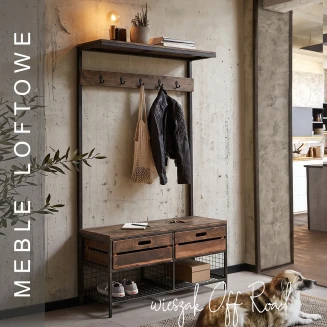 Industrialny Wieszak z Ławką Off Road Stare Drewno 100 cm