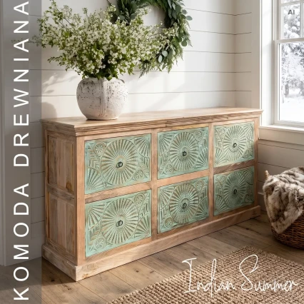 Orientalna Komoda Indyjska Rzeźbiona z Szufladami Lite Drewno 180 cm