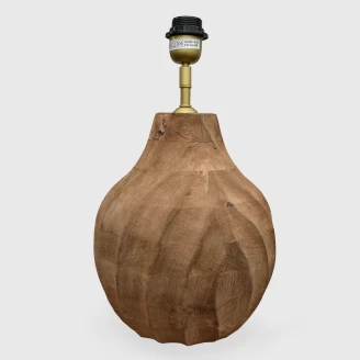 lampa drewniana rustykalna podstawa z drewna mango z rzezbionymi falami widok na wprost