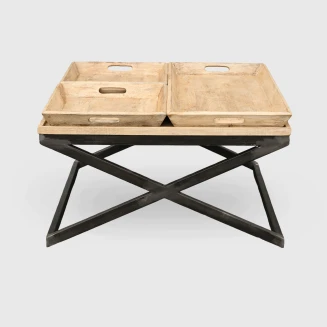 Stolik Kawowy Drewniany z Tacami Tray Table 90 cm
