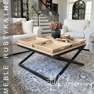 Stolik Kawowy Drewniany z Tacami Tray Table 90 cm