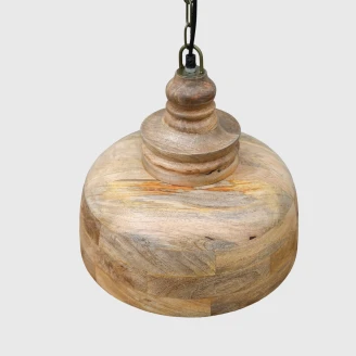 okragla lampa wiszaca drewniana rzut pod katem ukazujacy uslojenie drewna mango