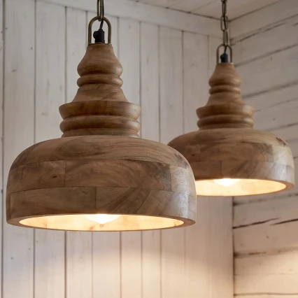 Postarzana Lampa Drewniana Sufitowa Patynowana 30 cm