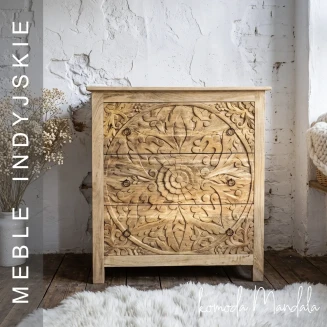 Komoda Drewniana z Szufladami Rzeźbiona Mandala | Meble Indyjskie