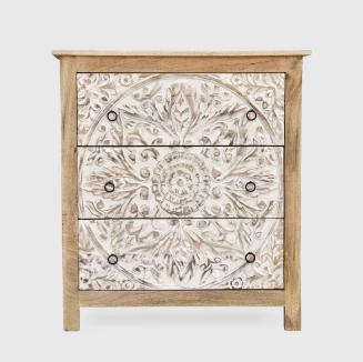 Komoda Indyjska Rzeźbiona Mandala Biała 83 cm