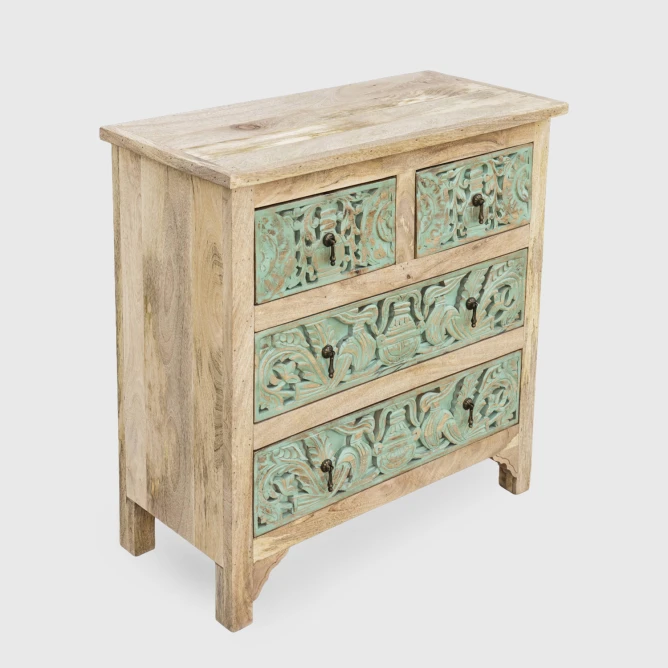 meble indyjskie komoda z szufladami shabby chic widok pod katem lewy bok
