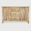 szeroka komoda drewniana z naturalnego drewna mango rzeźbiona mandala widok na wprost