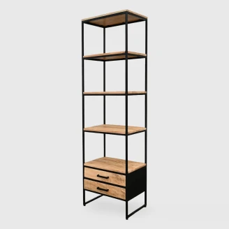 wysoka biblioteczka loftowa 182cm z dwiema szufladami na dole perspektywa z lewej