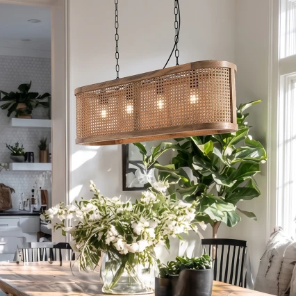 Wisząca Lampa z Drewna Mango i Rattanu 80cm