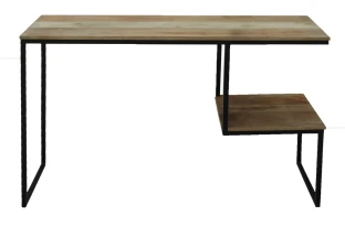 Konsola loftowa z półką | Lite drewno, metal, styl industrialny