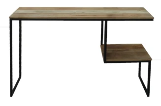Konsola loftowa z półką | Lite drewno, metal, styl industrialny