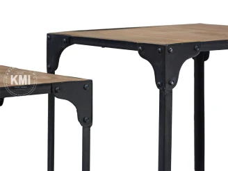 meble do salonu | komplet dwóch industrialnych stolików z drewna mango i metalu