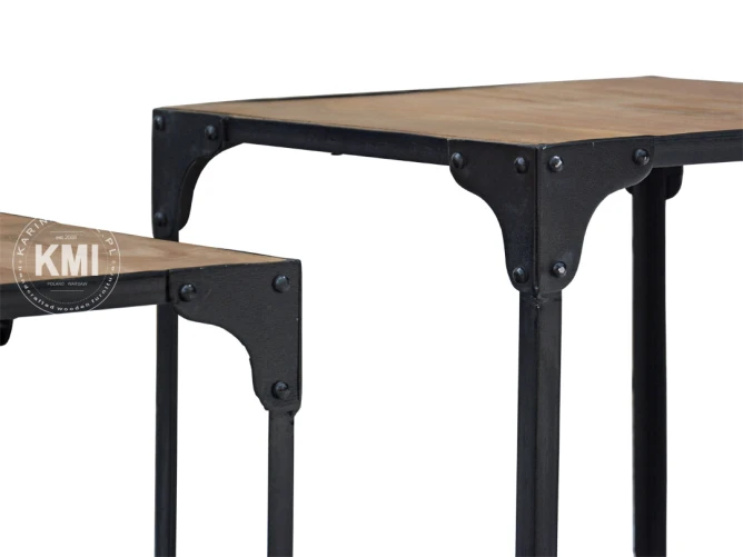 meble do salonu | komplet dwóch industrialnych stolików z drewna mango i metalu