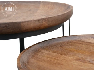 meble designerskie | komplet trzech stolików z drewna i metalu