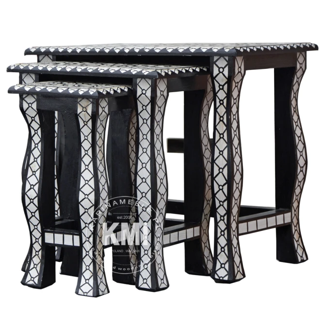 meble loftowe | trzy indyjskie stolikczki Black & White