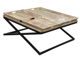 Loftowy Stolik Tray Table z Litego Drewna i Metalu | Meble Industrialne