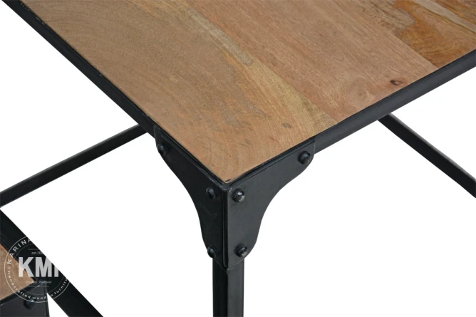 meble do sypialni | komplet dwóch industrialnych stolików z drewna mango i metalu