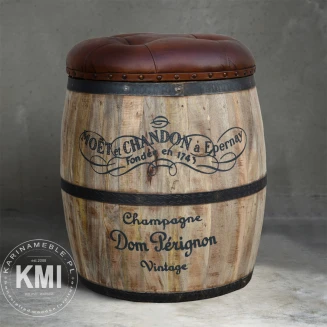 Pufa Beczka ze Schowkiem Barrel 54 cm z Litego Drewna | Meble Loftowe