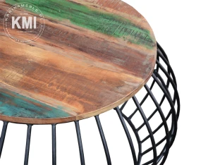 okrągły stolik industrialny Wire Table duży drewno metal