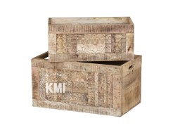 Komplet Dwóch Orientalne Skrzynek z Antycznego Drewna Mango Yasmin 61 cm