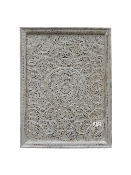 meble vintage | drewniany panel rzeźbiony przecierany 96x127