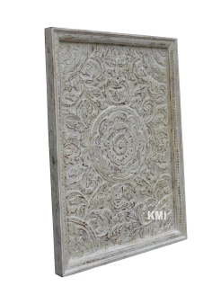 meble boho | drewniany panel rzeźbiony przecierany 96x127