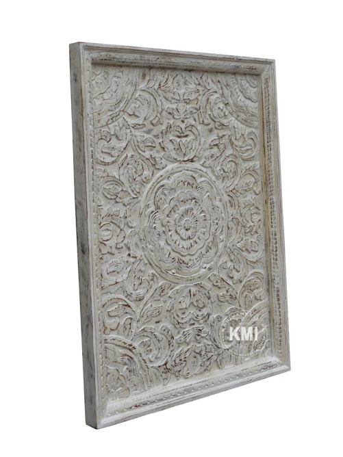 meble boho | drewniany panel rzeźbiony przecierany 96x127
