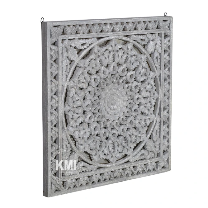 meble orientalne | drewniany panel rozeta z lustrem szary