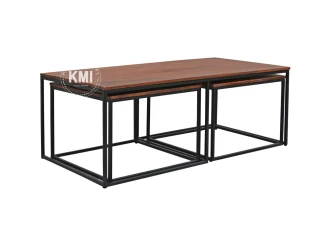 meble industrialne komplet trzech stolików drewno mango metal