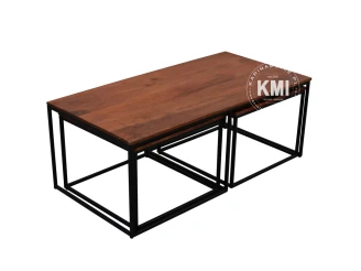 meble industrialne komplet trzech loftowych stolików drewno metal