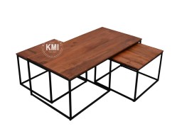 meble industrialne komplet trzech stolików drewno metal