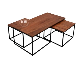 meble industrialne komplet trzech stolików drewno metal