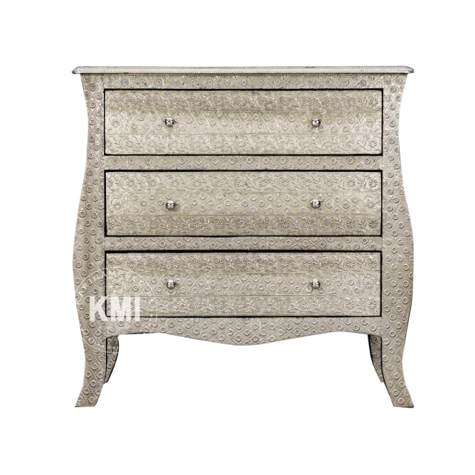srebrna komoda orientalna Silver 90cm z tłoczonej blachy metalowej