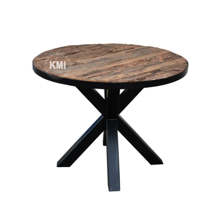 okrągły stół w stylu loft stare drewno metal
