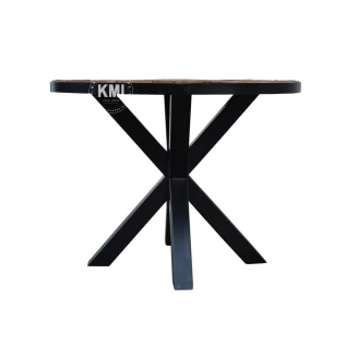 okrągły stół w stylu loft stare drewno metal