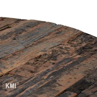 okrągły designerski stół w stylu industrialnym stare drewno metal