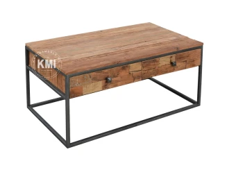 Industrialny Stolik z Szufladami – Drewno i Metal