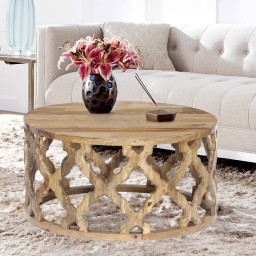 meble indyjskie duży okrągły drewniany stolik  ażurowy