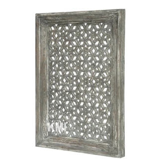 meble w stylu boho dekoracyjny panel ażurowy szary lite drewno