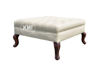 meble vitage stolik otomana LD-257 naturalna kremowa skóra
