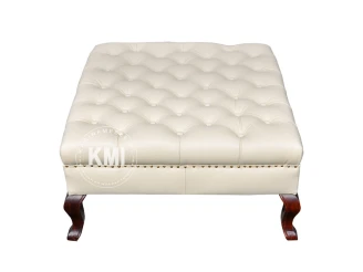 meble stylowe stolik otomana LD-257 naturalna kremowa skóra