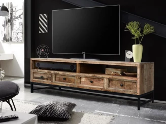 Industrialna Szafka RTV Roma Drewno Mango i Metal 175 cm | Meble Loftowe