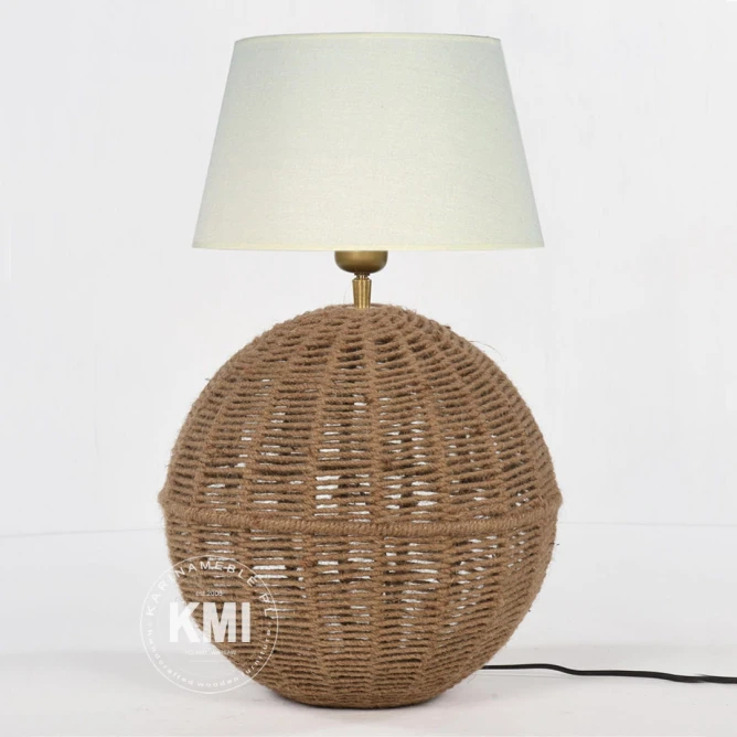 lampa stołowa jutowa kula mniejsza w stylu boho