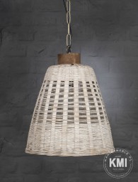 biała lampa rattanowa nad stół styl boho