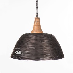 Lampa rattanowa nad stół – czarna boho, pleciona