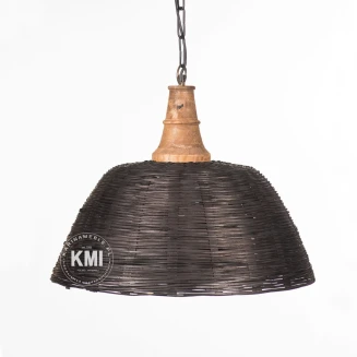 Lampa rattanowa nad stół – czarna boho, pleciona