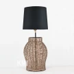 Lampa stołowa boho‑loft bez abażura – drewno i papierowy sznurek