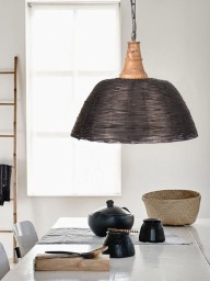 Lampa rattanowa nad stół – czarna boho, pleciona